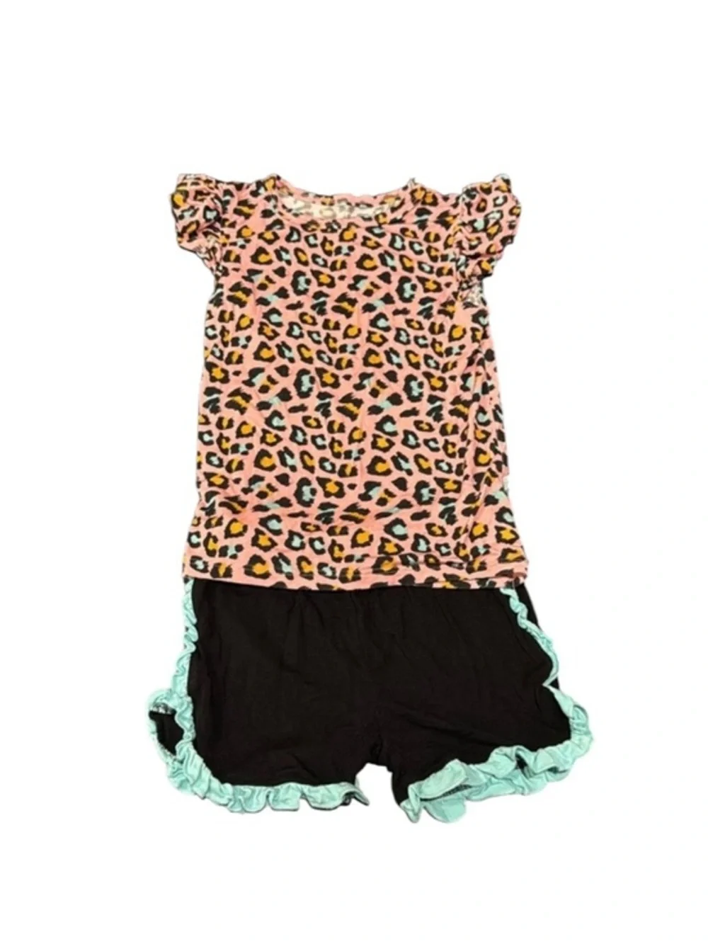 Posh Peanut Roxy Varsity Ruffled Short Outfit  2T Leopard Print
